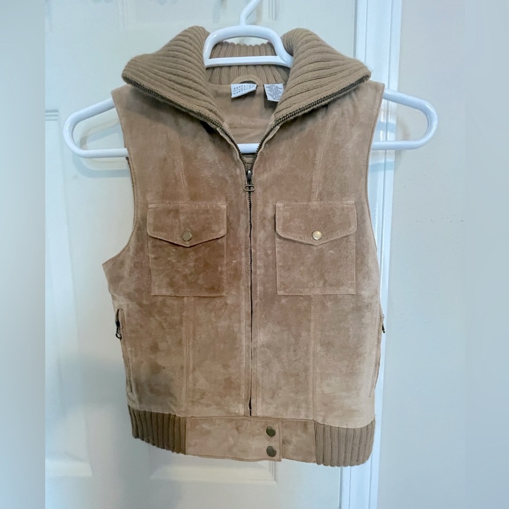 East Side West SidecTan Suede Vest with Ribbed Collar